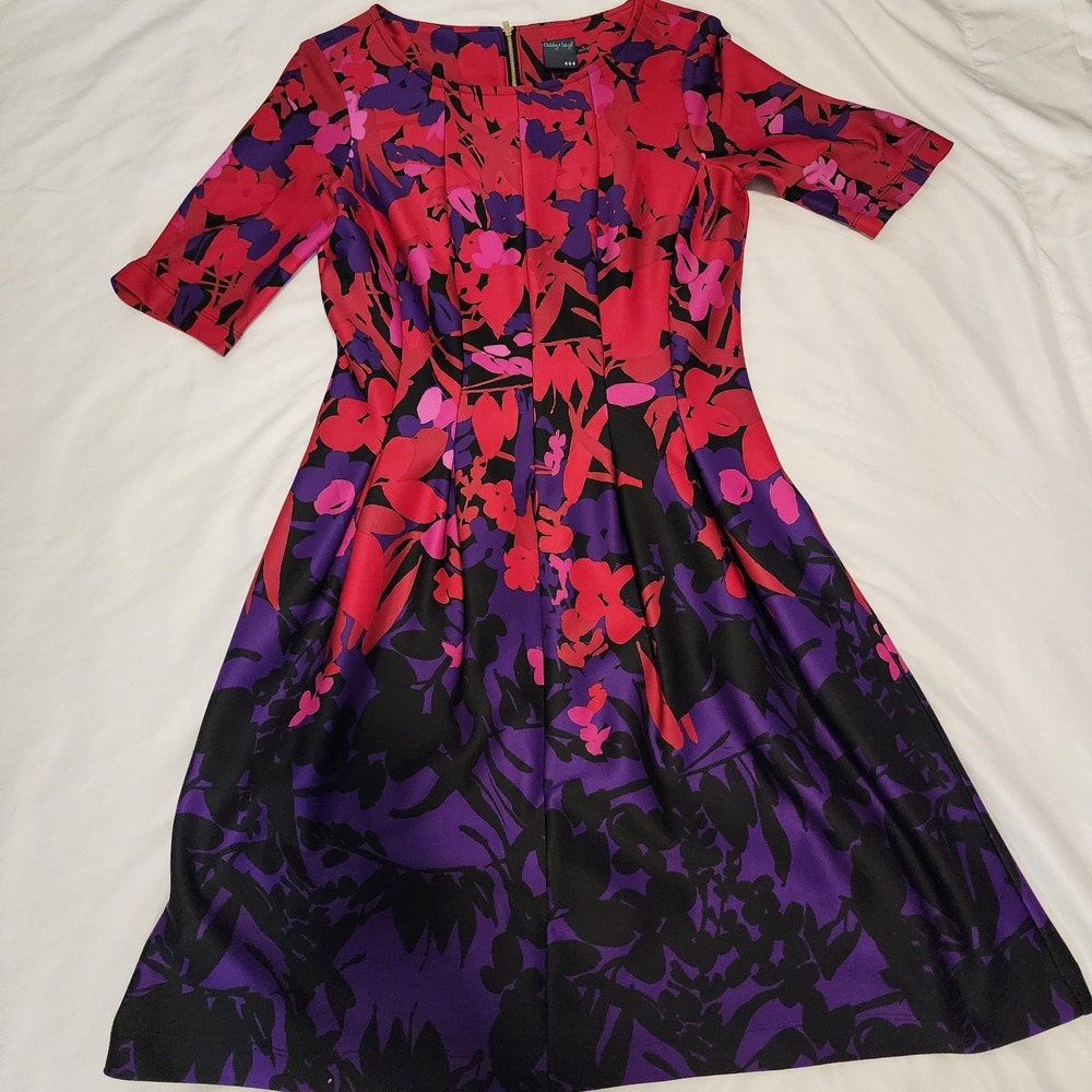 Gabby Skye Women's Short Sleeve Fit &‎ Flare Dress Red/Purple Pockets